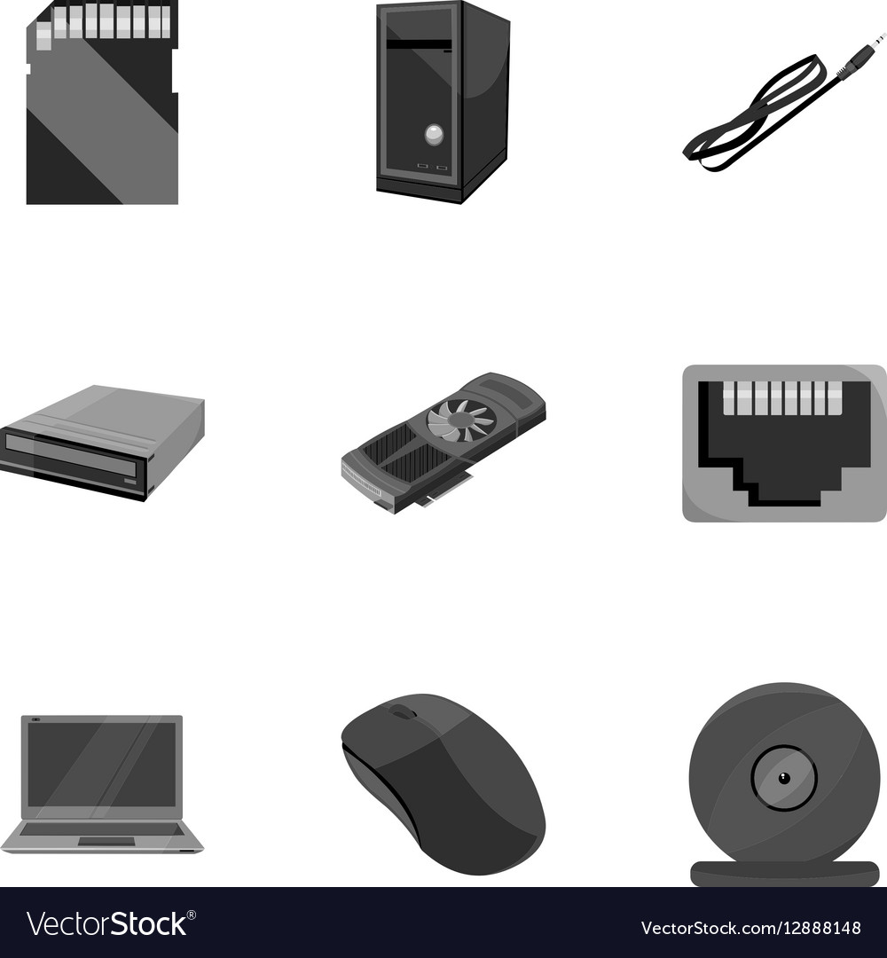 Personal computer set icons in monochrome style