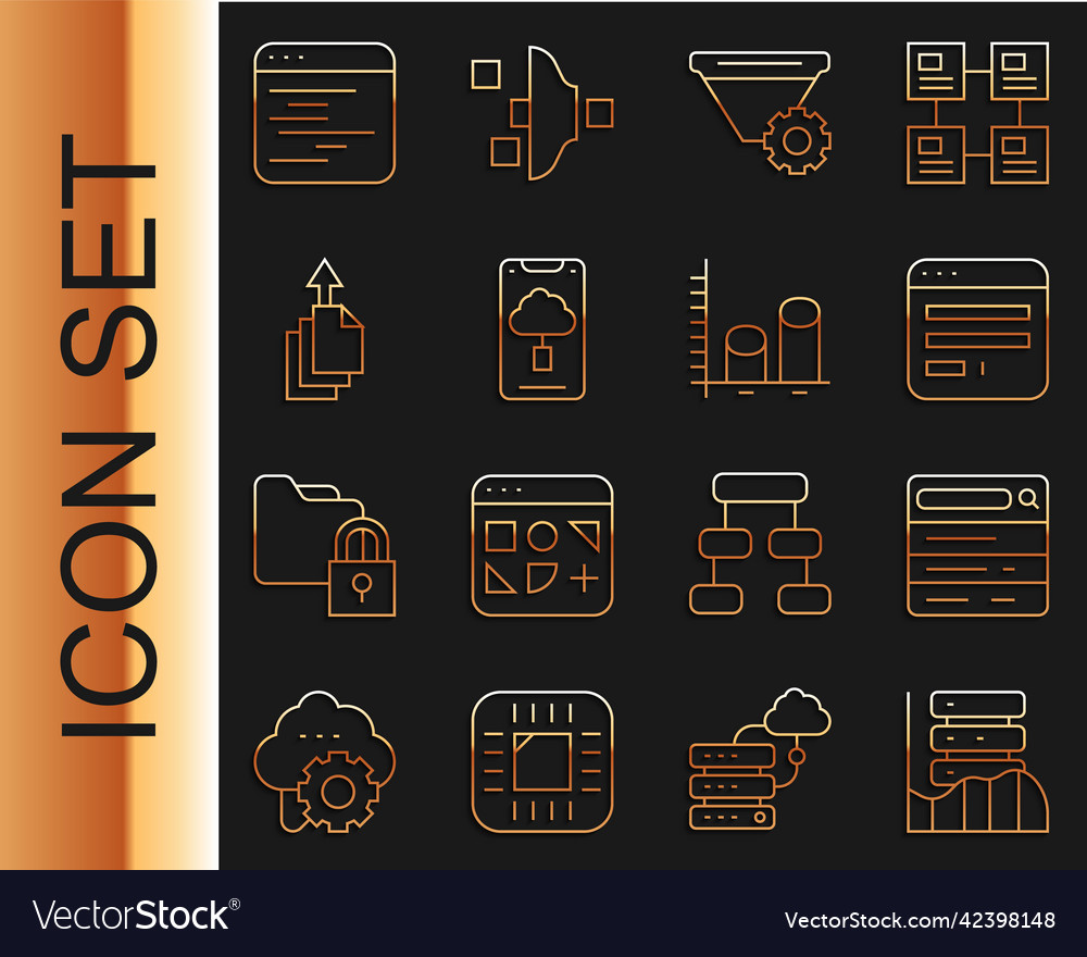 Set line server data web hosting search engine vector image Set line server data web hosting search engine