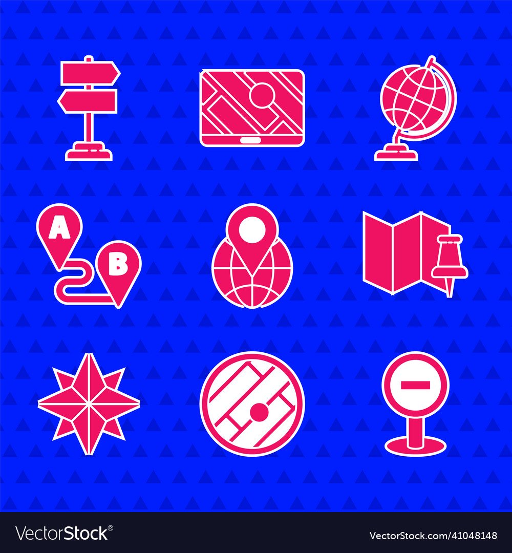 Set location on the globe folded map Vector Image Set location on the globe folded map