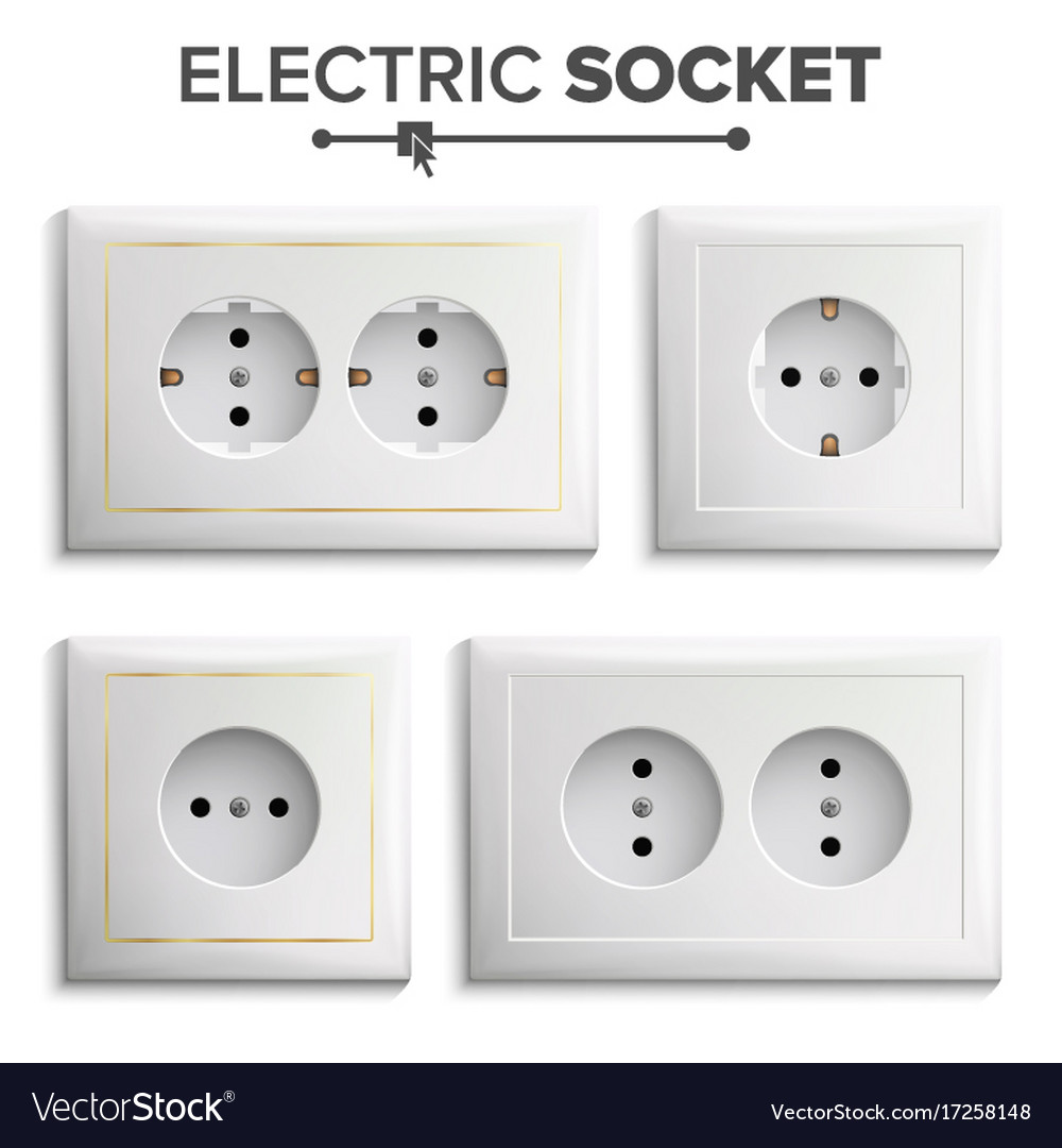 Socket isolated set white double grounded Vector Image