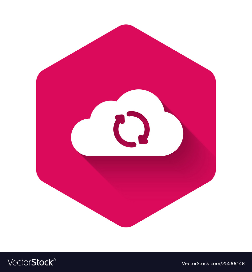 White cloud sync refresh icon isolated with long vector image White cloud sync refresh icon isolated with long