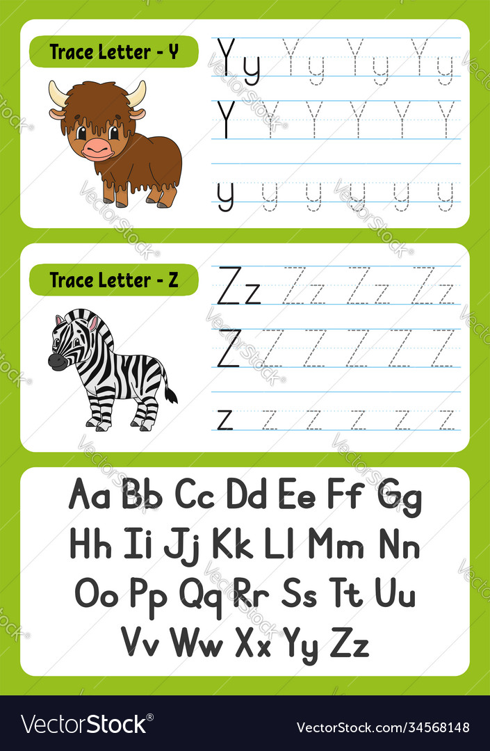 Writing letters tracing page practice sheet vector image Writing letters tracing page practice sheet