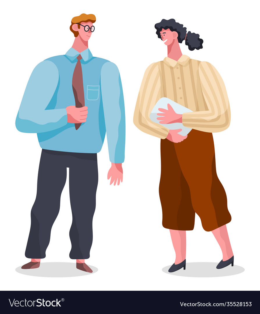 Business people man and woman communicating vector image Business people man and woman communicating