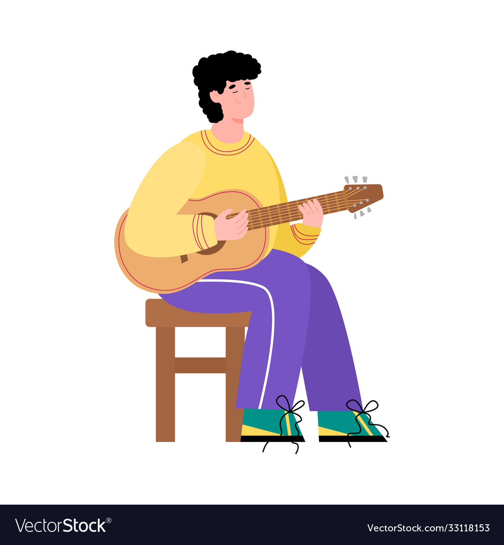 Guitarist musician sitting on chair cartoon vector image Guitarist musician sitting on chair cartoon