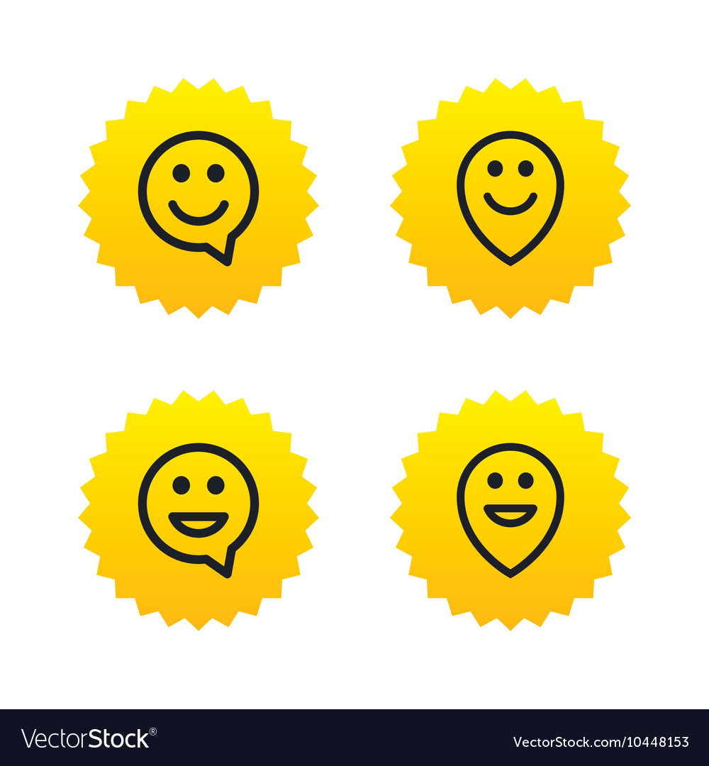 Happy face speech bubble icons pointer symbol