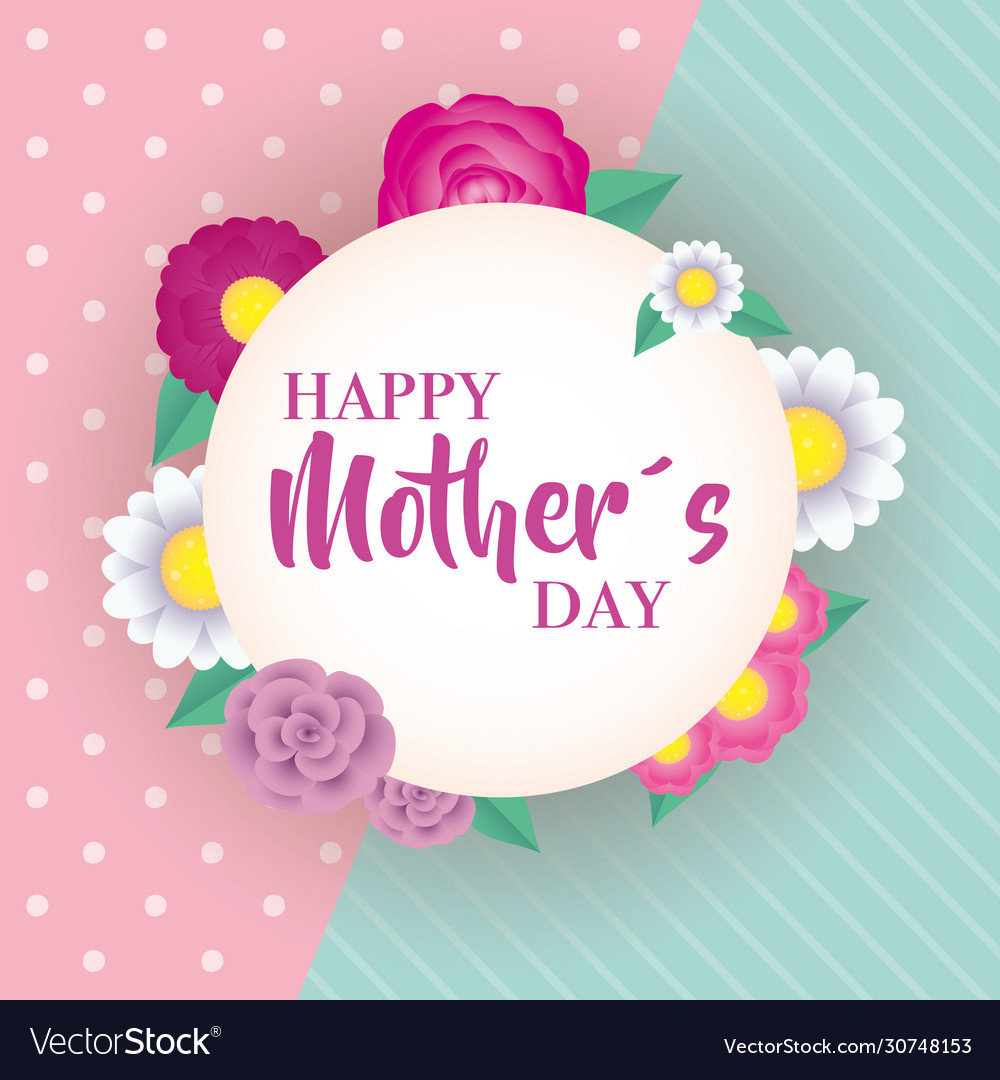 Happy mothers day card with flowers circular frame