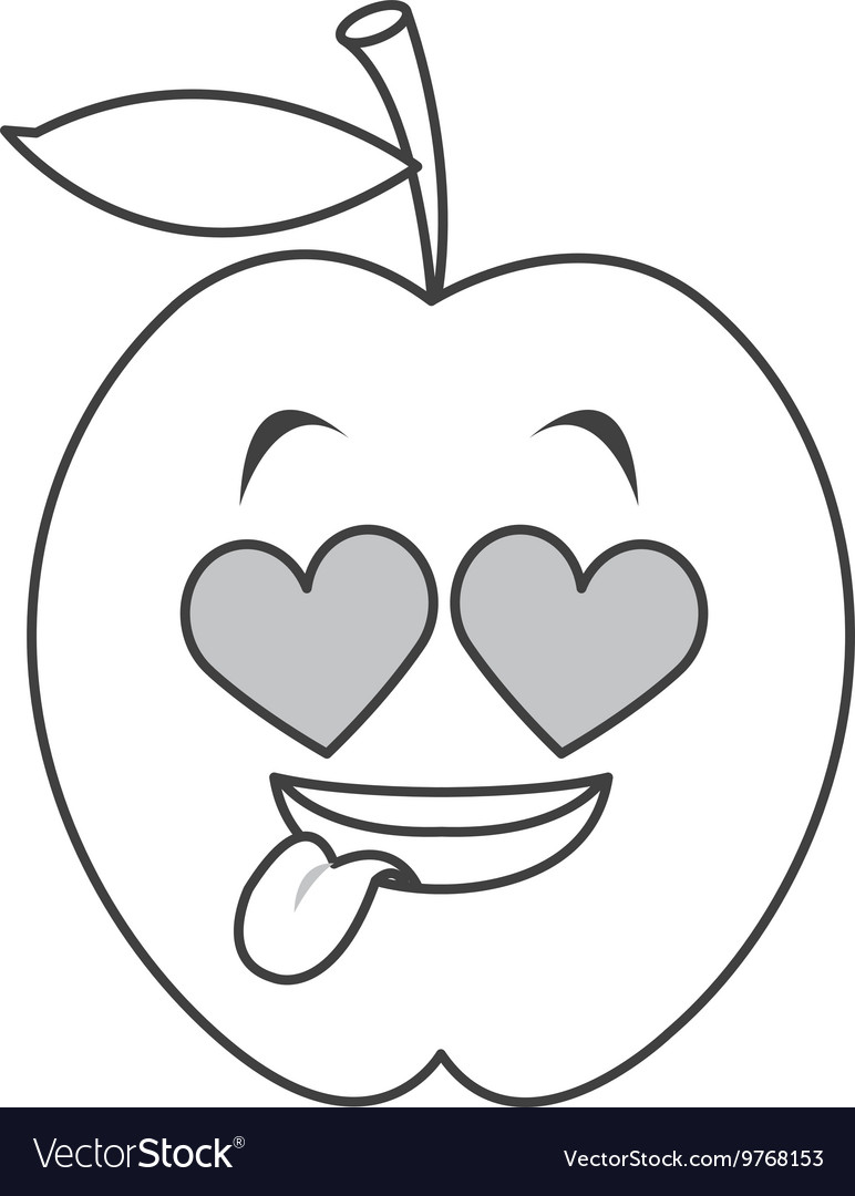 Heart eyes apple cartoon icon Royalty Free Vector Image