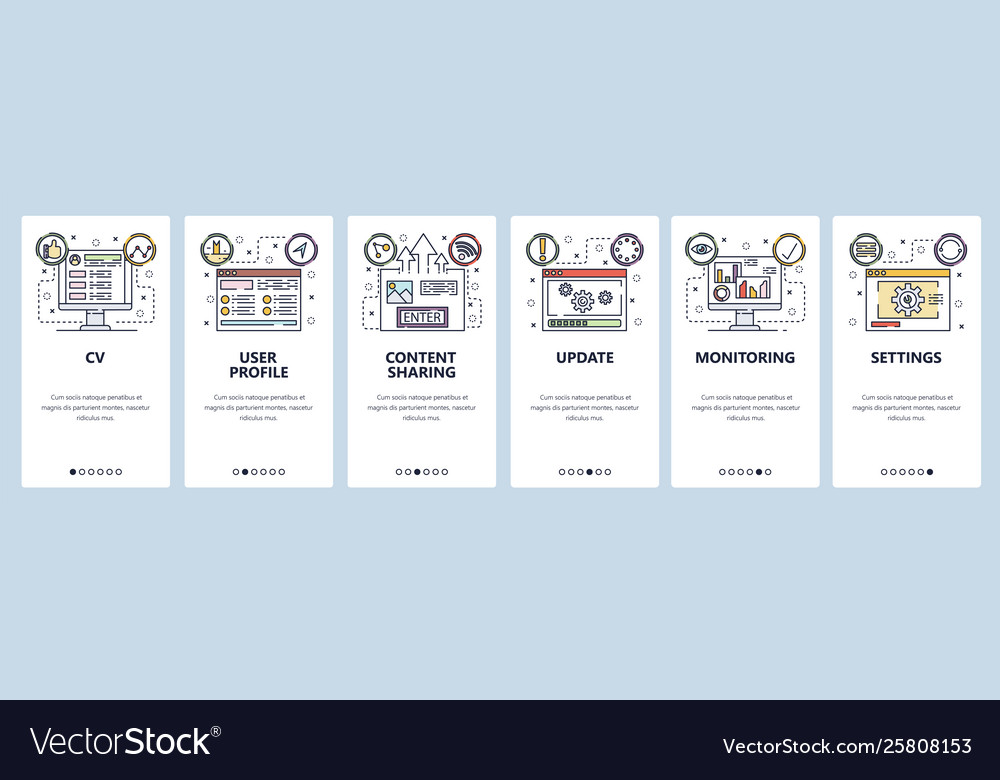 Mobile app onboarding screens user profile Vector Image Mobile app onboarding screens user profile