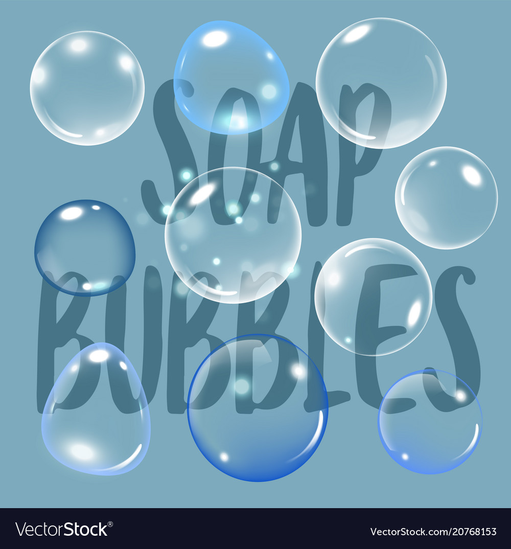Realistic soap bubble on blue background with text Vector Image Realistic soap bubble on blue background with text