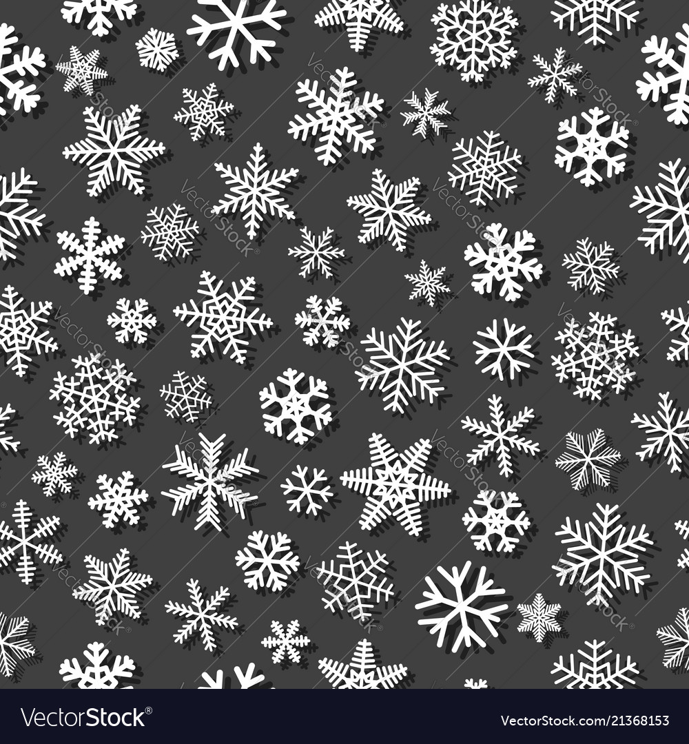 Seamless pattern of snowflakes with shadows