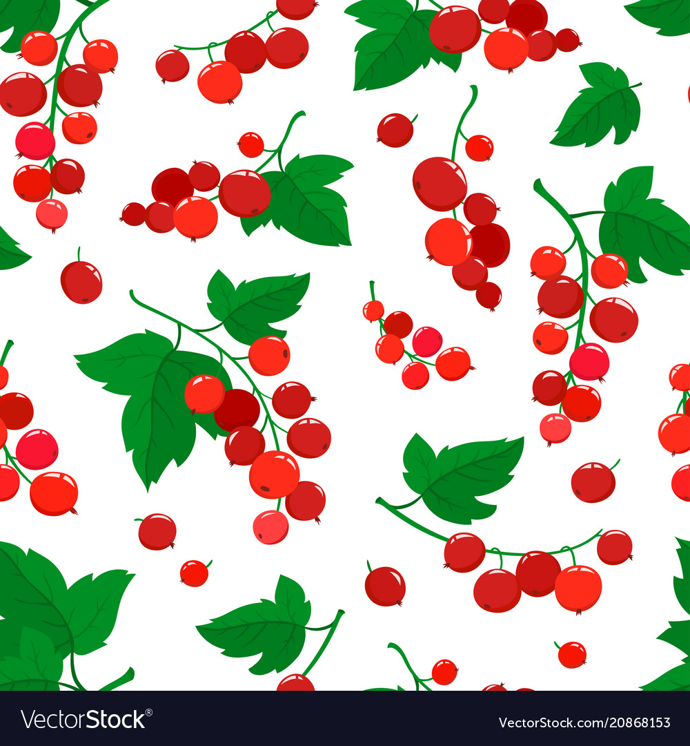 Seamless pattern with cartoon red currant berries