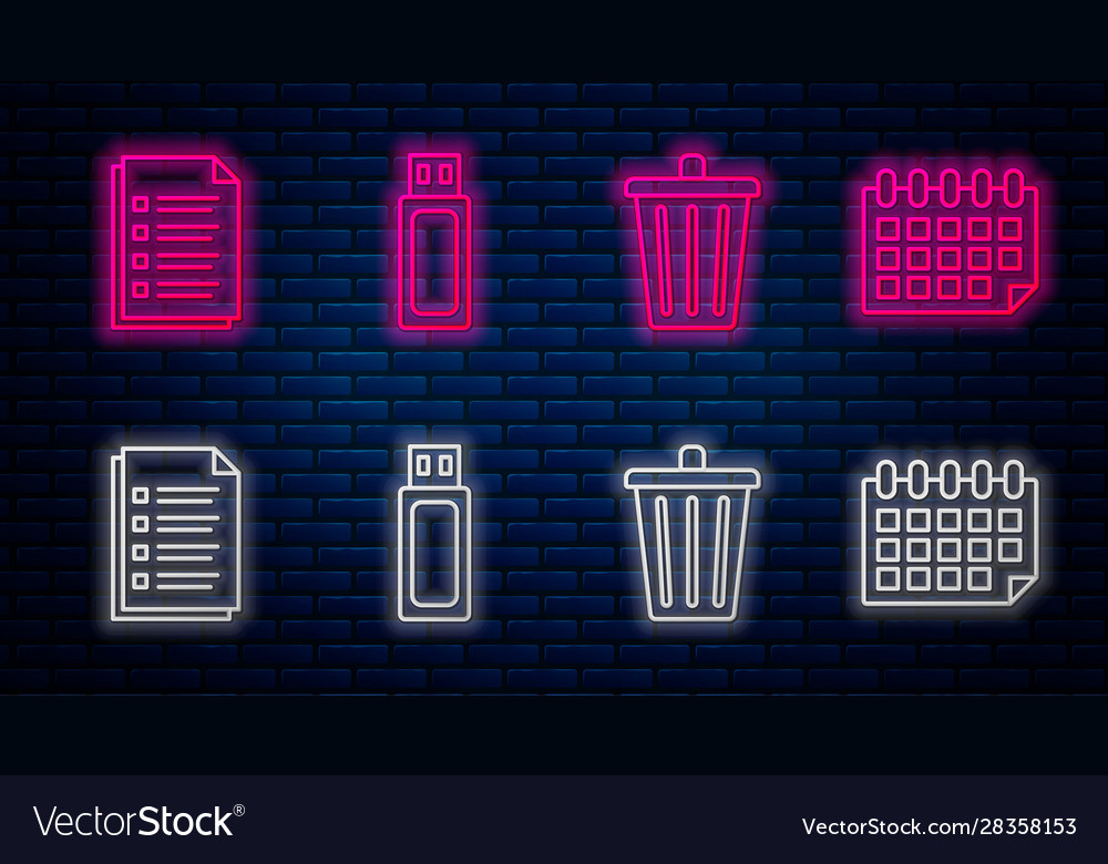 Set line usb flash drive trash can file document vector image Set line usb flash drive trash can file document