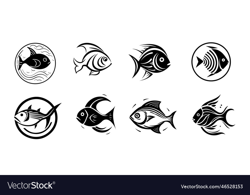 Set of fish icons sketch hand drawn Royalty Free Vector