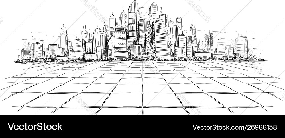 Artistic drawing generic city high rise Royalty Free Vector