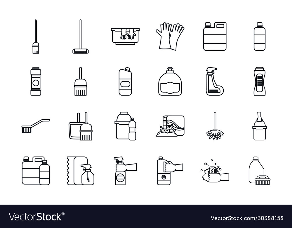 Cleaning service line style icon set design