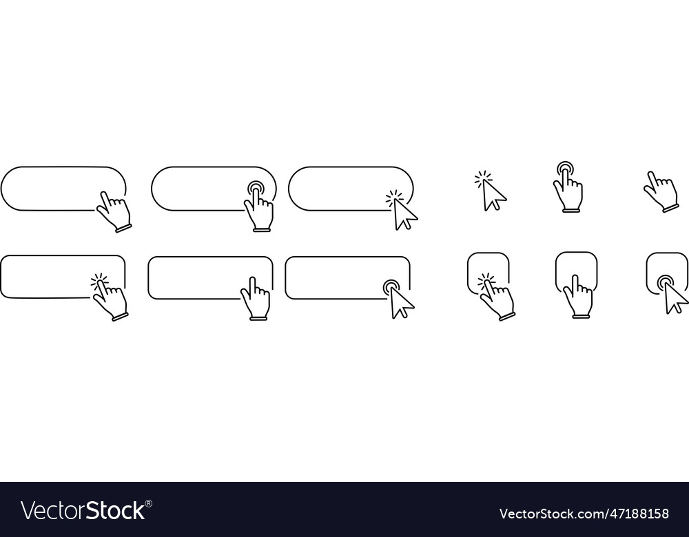 Click cursor set button with hand pointer clicking