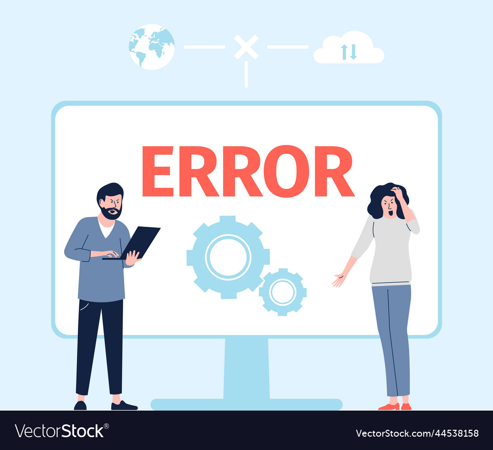 Computer software error message confusion people vector image Computer software error message confusion people
