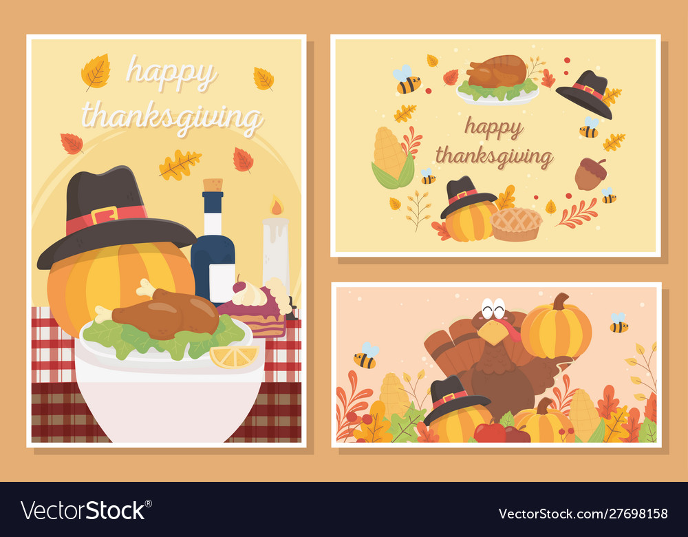 Happy thanksgiving celebration card food turkey Vector Image