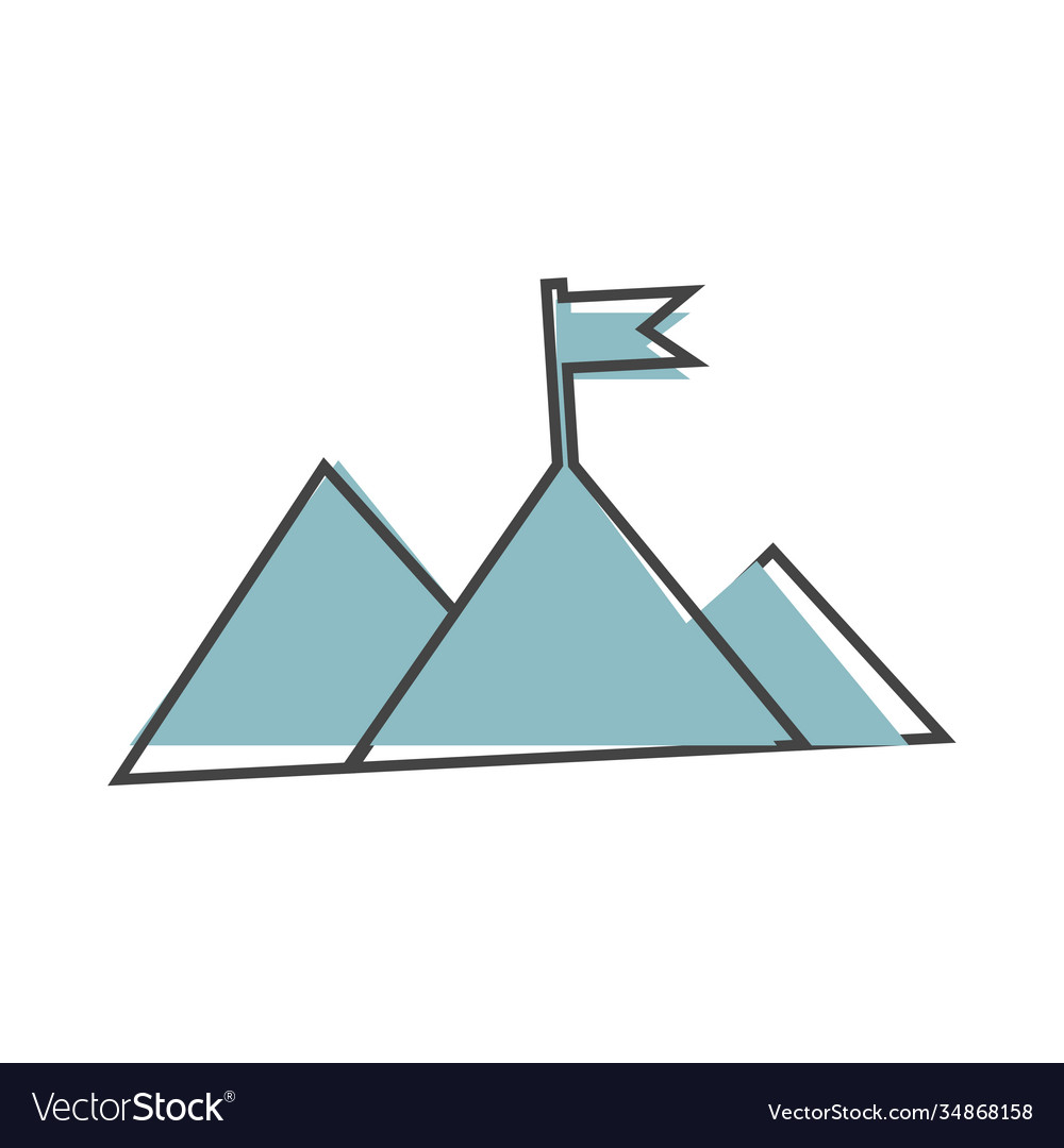 Icon mountain and flag on top victory symbol