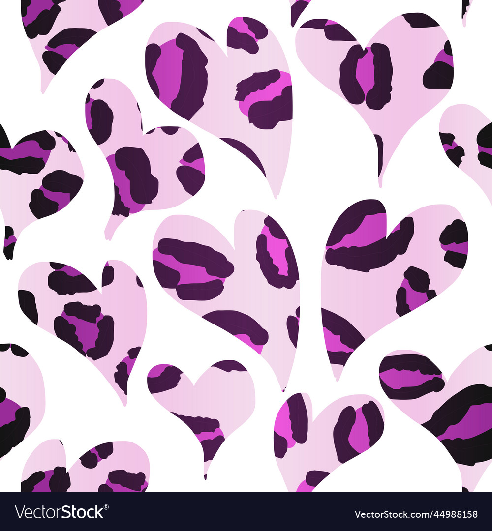 Pink heart leopard print repeat pattern vector image Pink heart leopard print repeat pattern