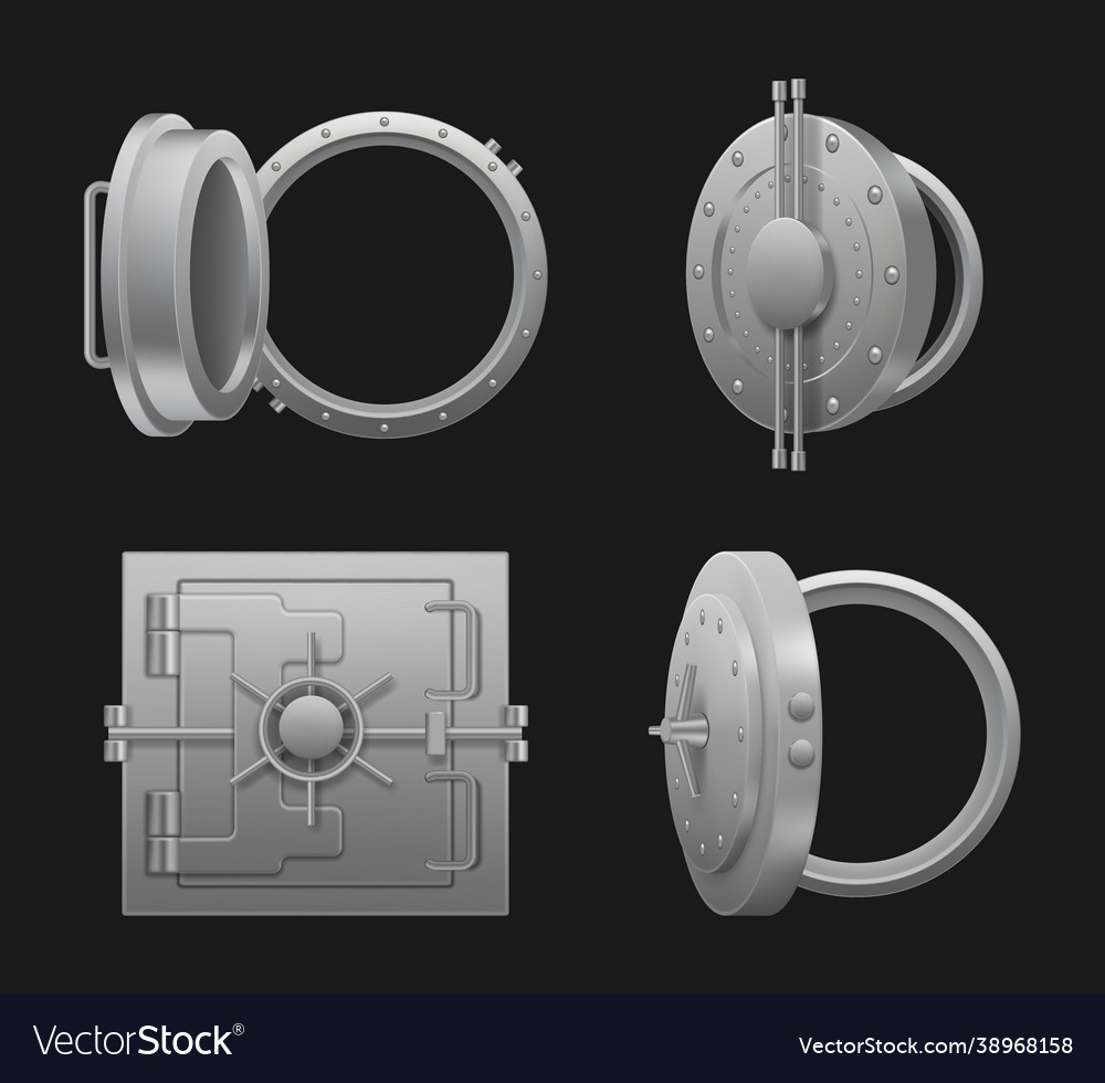 Safe round doors safety bank opening and closed Vector Image