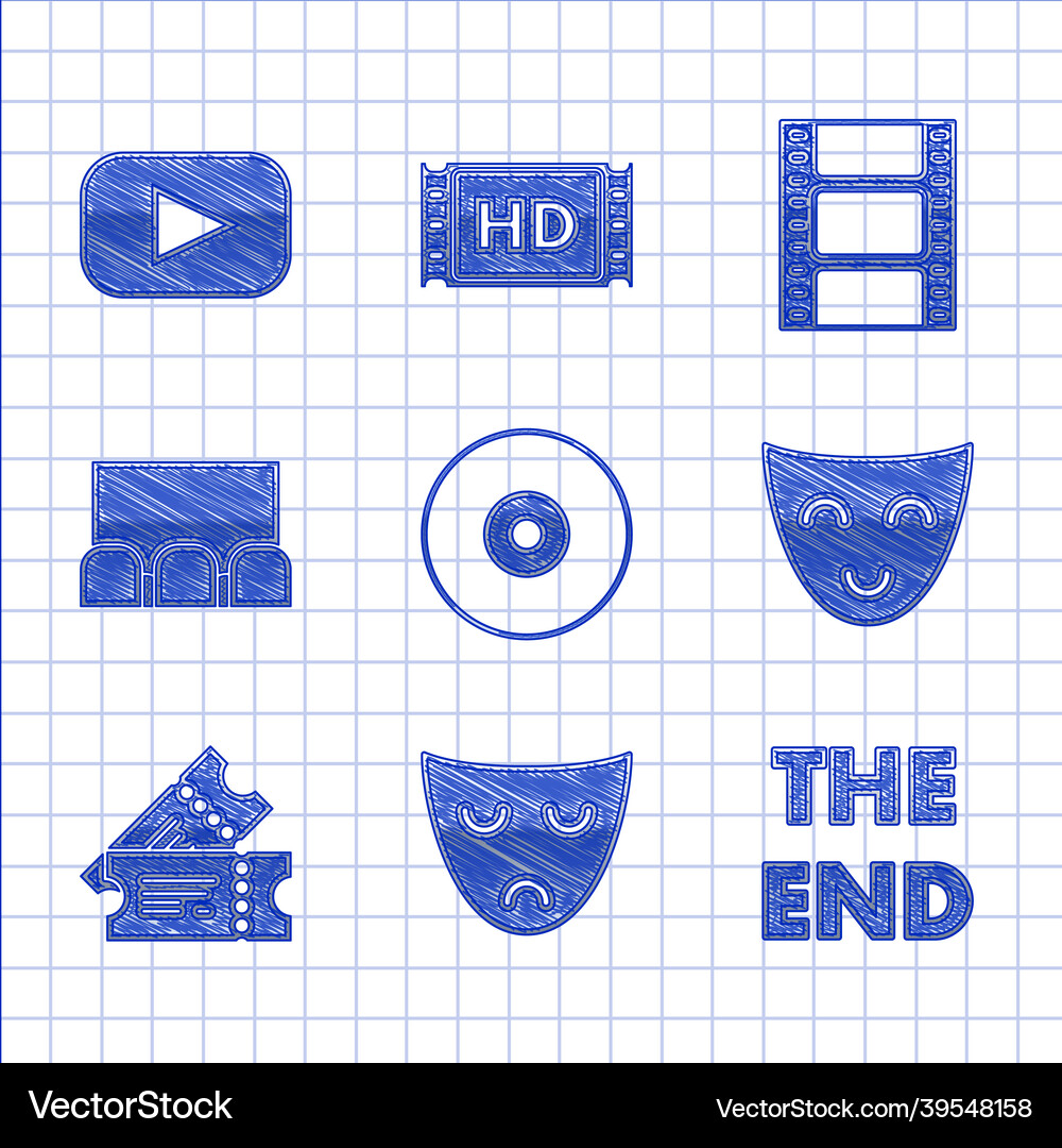 Set Cd Or Dvd Disk Drama Theatrical Mask The End Vector Image