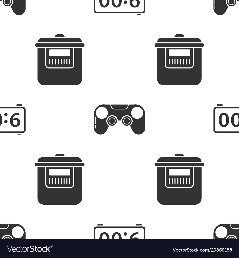 Set digital alarm clock gamepad and slow cooker vector image Set digital alarm clock gamepad and slow cooker