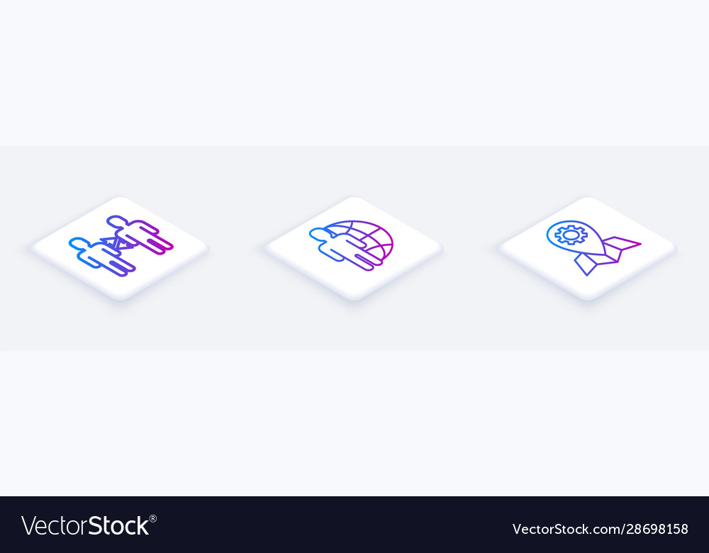 Set isometric line project team base globe vector image Set isometric line project team base globe