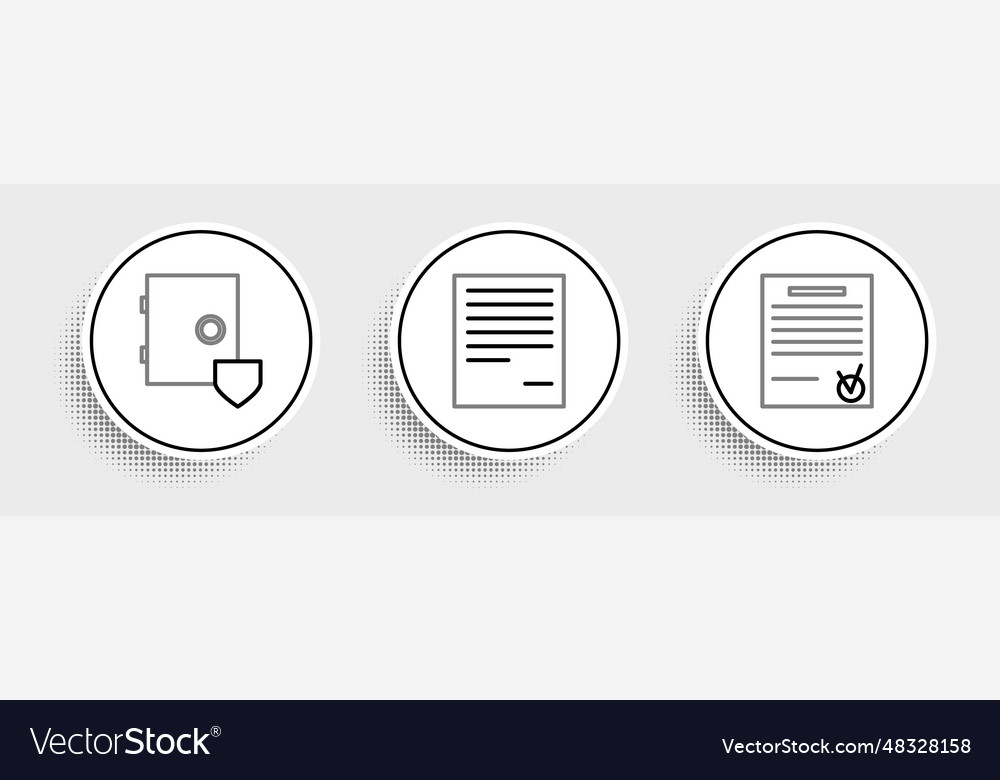 Set line confirmed document and check mark safe Vector Image Set line confirmed document and check mark safe