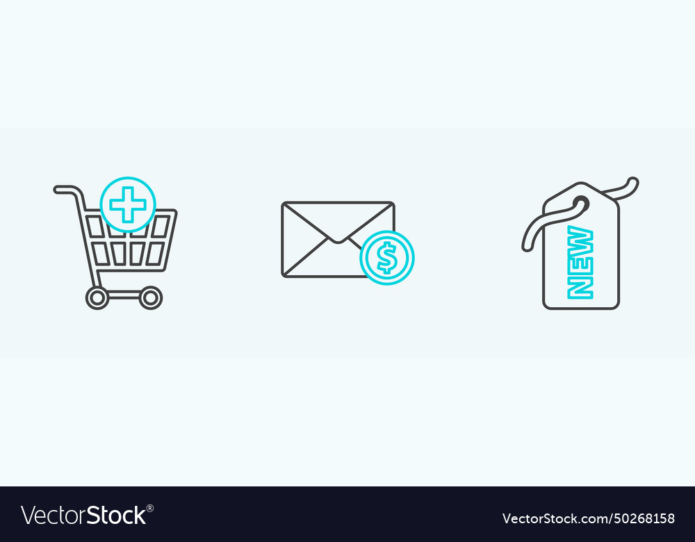 Set line price tag with new add to shopping cart vector image Set line price tag with new add to shopping cart