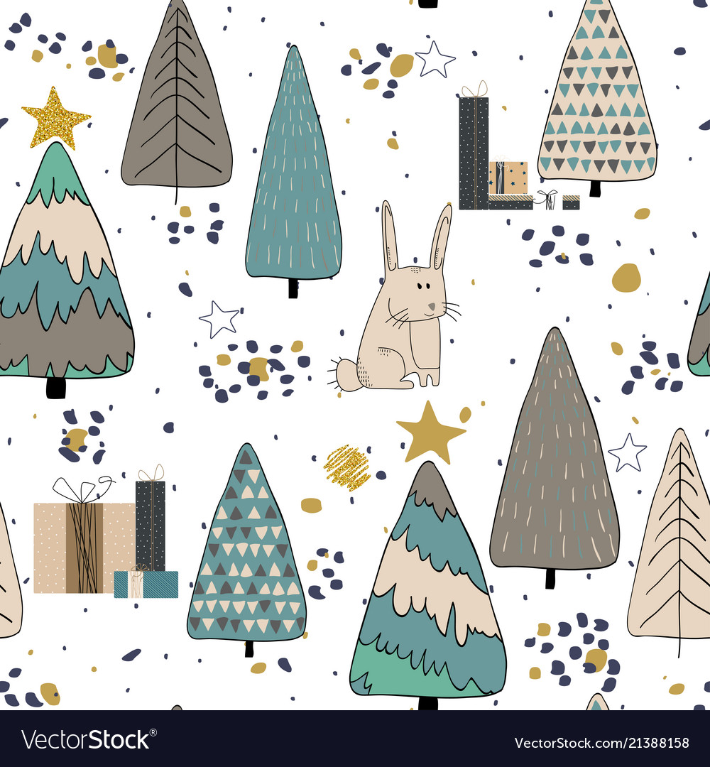Winter forest seamless pattern background