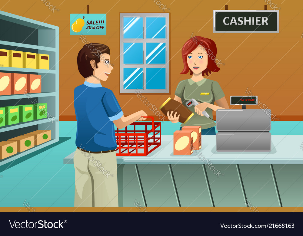 cashier-working-in-grocery-store-royalty-free-vector-image