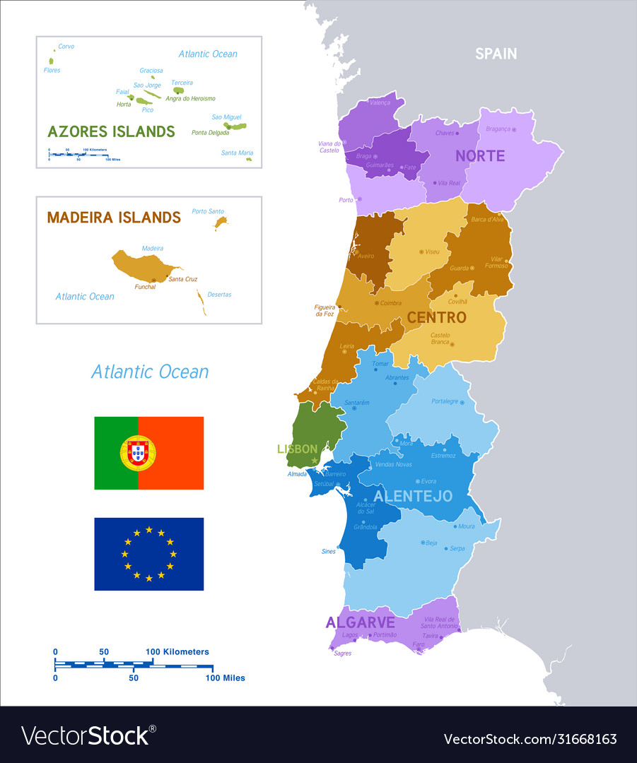 Colorful Portugal Political Map with Clearly Labeled, Separated Layers.  Stock Vector - Illustration of azores, orange: 186530661