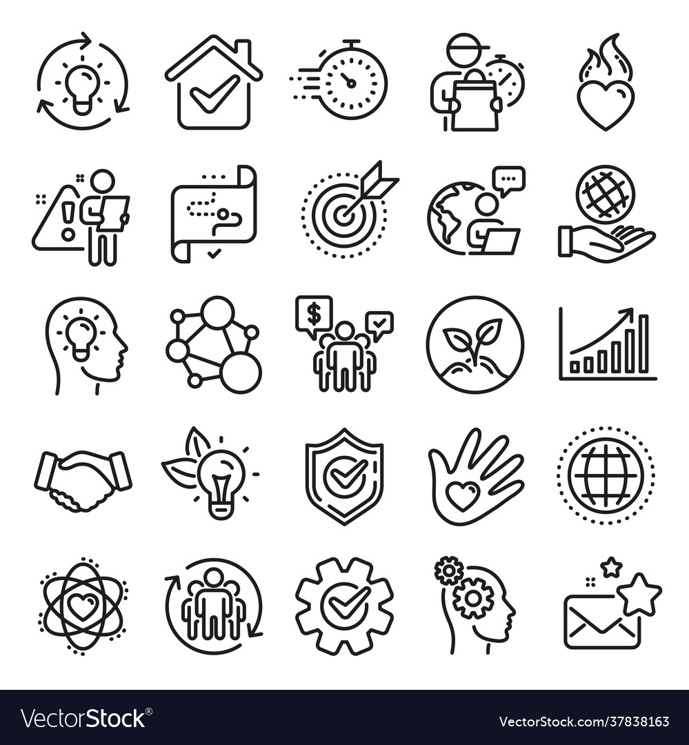 Core values line icons integrity target purpose vector image Core values line icons integrity target purpose