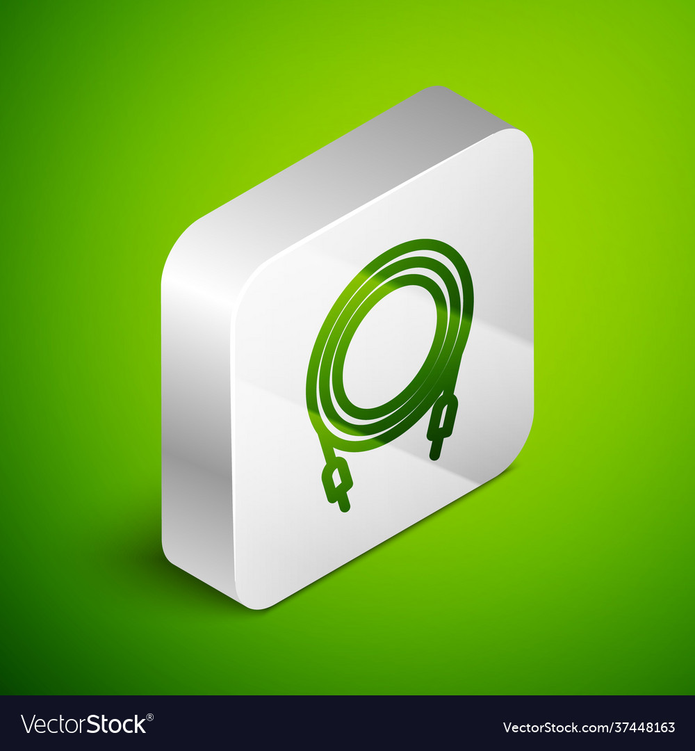 Isometric line audio jack icon isolated on green