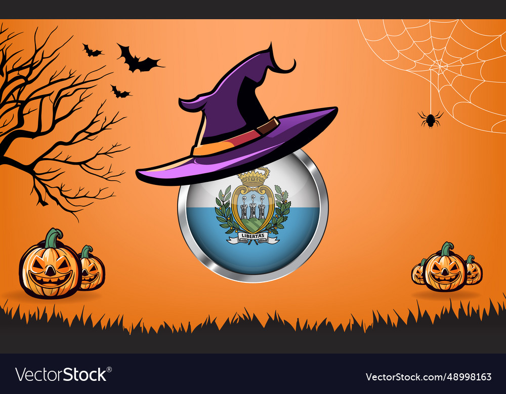 San marino round flag with happy halloween banner