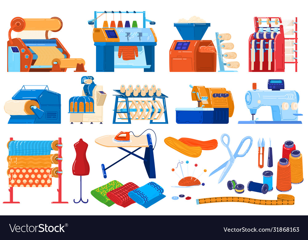 Textile industry set cartoon Royalty Free Vector Image