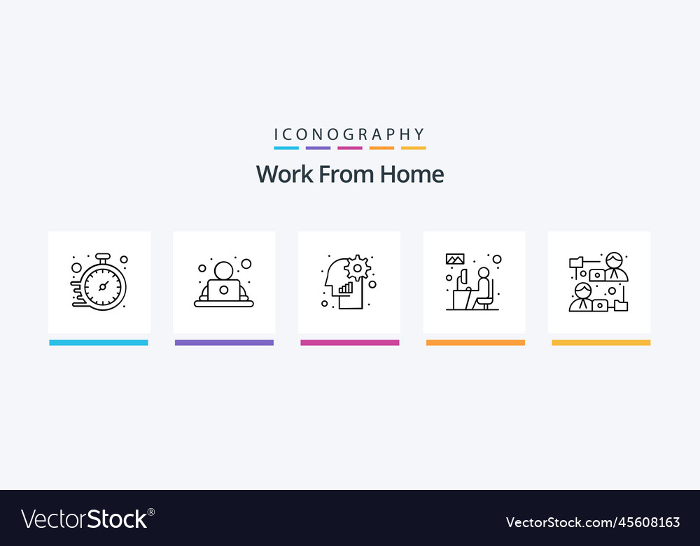 Work from home line 5 icon pack including coding