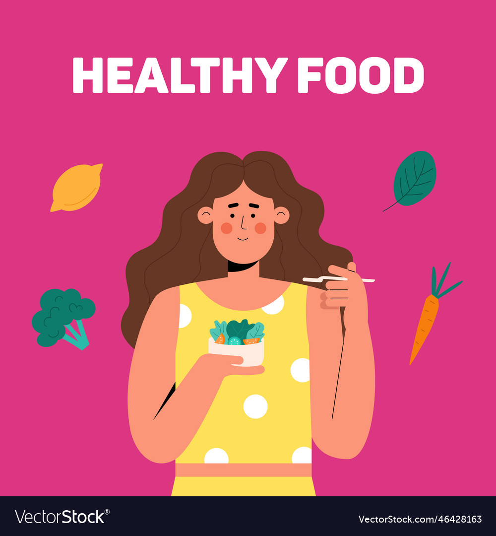 Young woman eat salad Royalty Free Vector Image