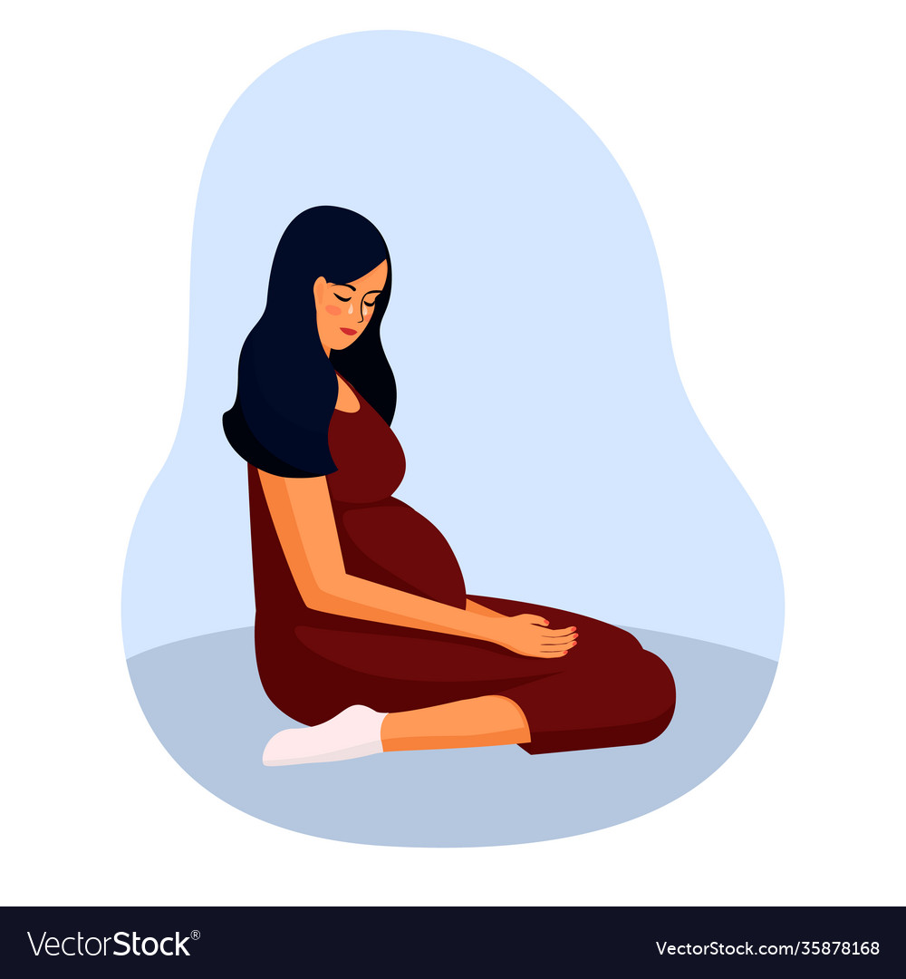 A pregnant woman is crying sitting on floor Vector Image