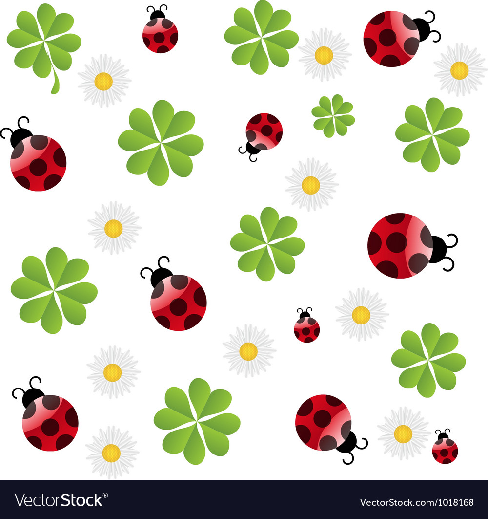 Clover leaf with ladybird seamless pattern