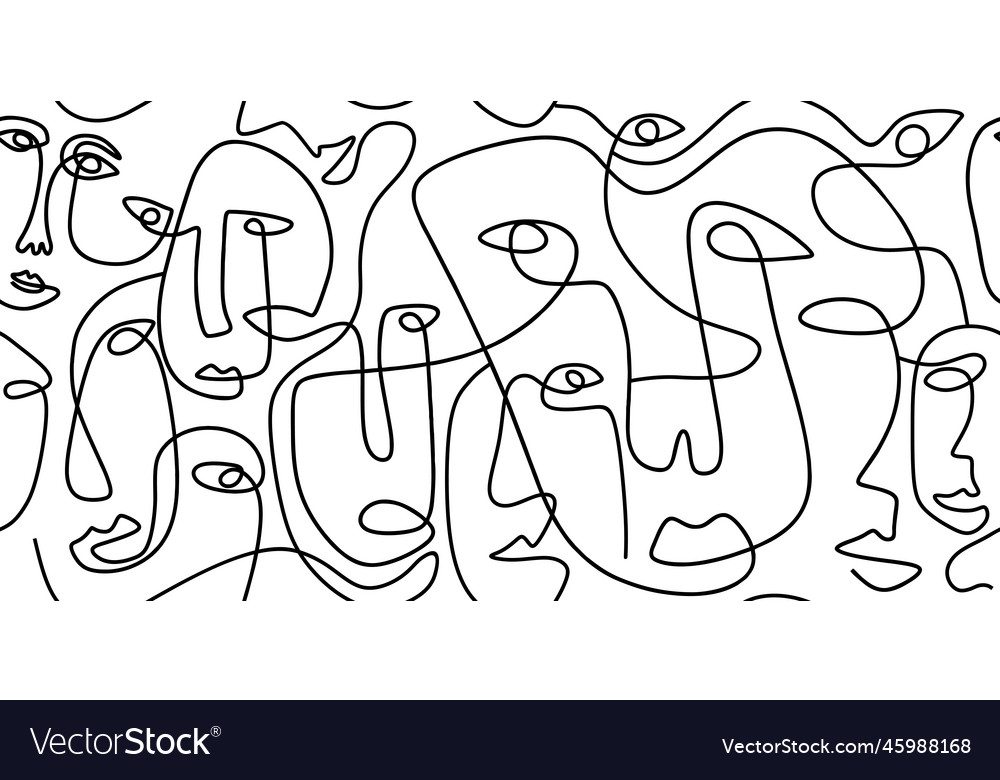 Continuous line drawing of abstract faces modern vector image Continuous line drawing of abstract faces modern