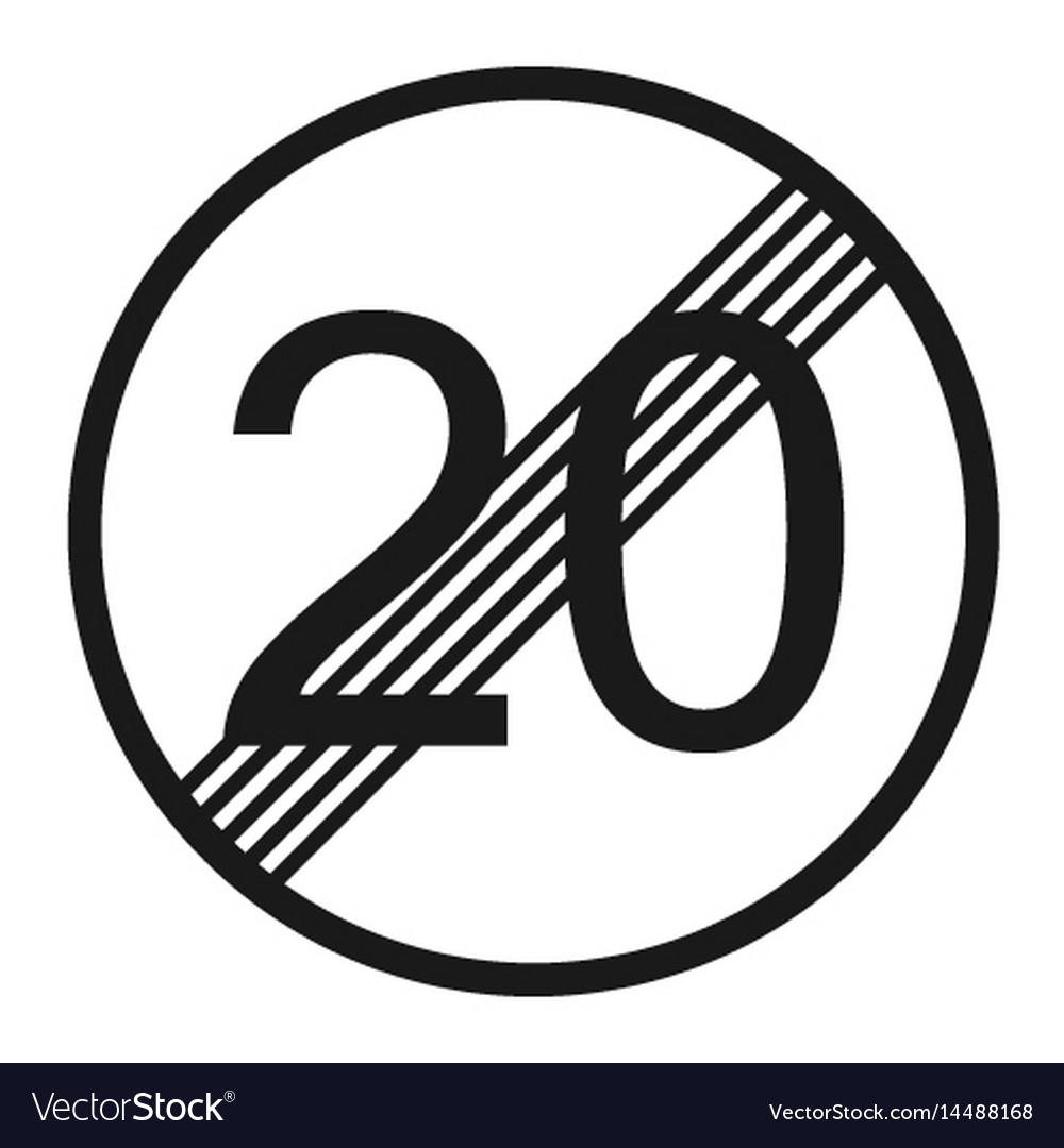 End maximum speed limit 20 sign line icon Vector Image