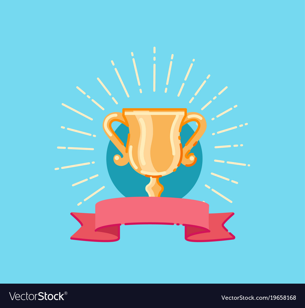 Flat trophy cup award and red ribbon Royalty Free Vector