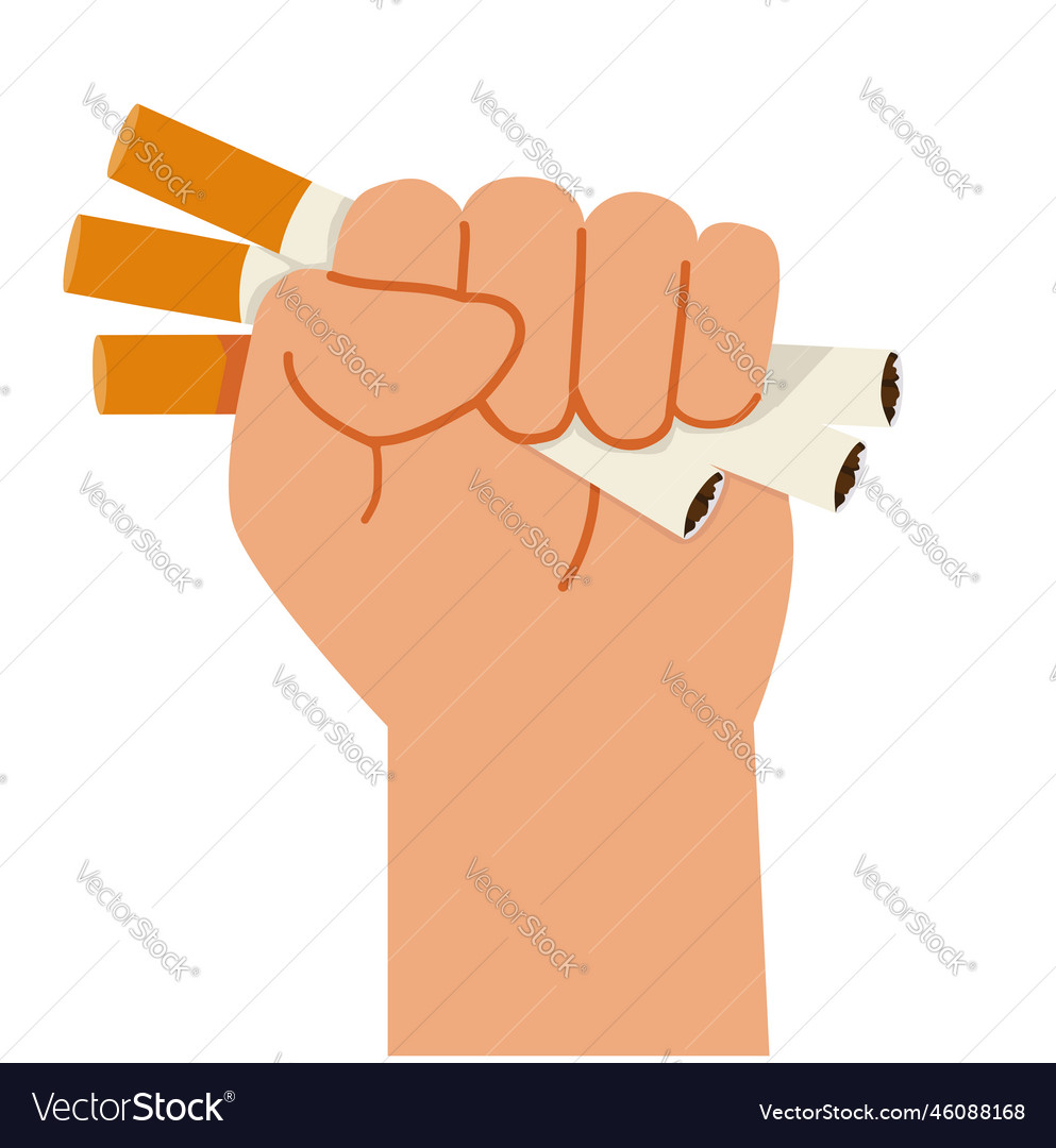 Man fist cigarette butt crushed flat Royalty Free Vector