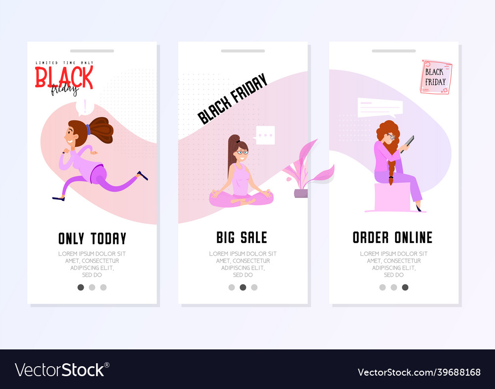 Onboarding screens of a woman holding mobile