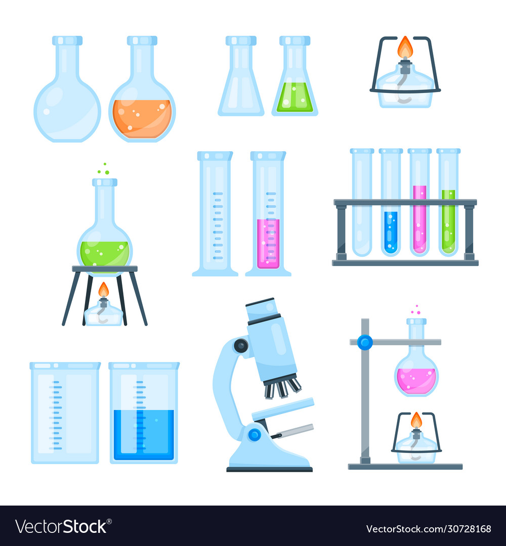 Set lab science icons flat style Vector Image Set lab science icons flat style