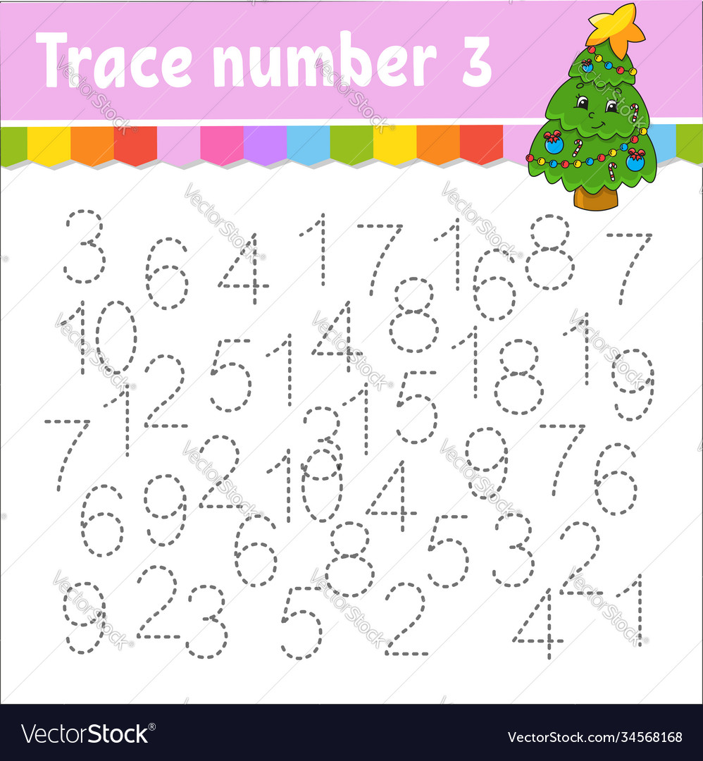 Trace number handwriting practice learning vector image Trace number handwriting practice learning