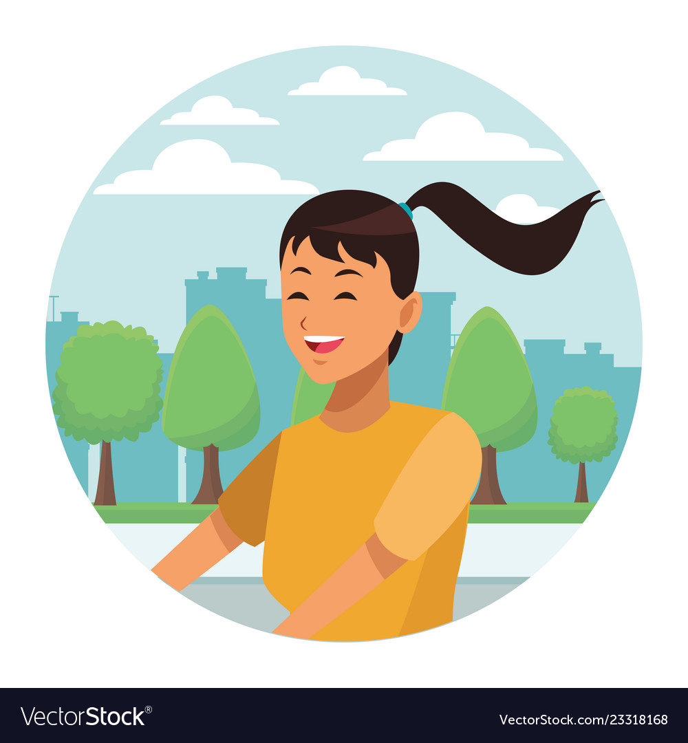 Woman with ponytail profile parkscape