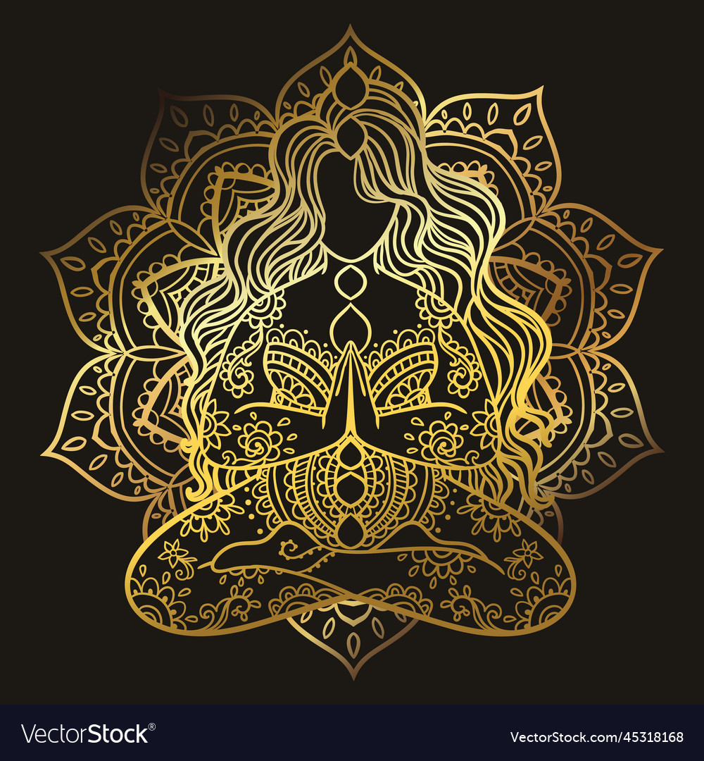 Yoga meditation pose ornamental Royalty Free Vector Image